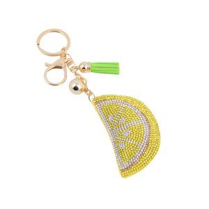 Lemon Slice Faux Suede Tassel Stuffed Pillow Key Chain Handbag Charm
